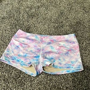 Blue and pink tie dye Rouen spandex booty shorts. Size medium.